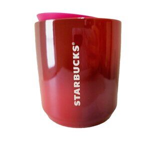STARBUCKS Christmas Holiday 2021 Pink Red Ombre Ceramic Mug with Lid 8oz
